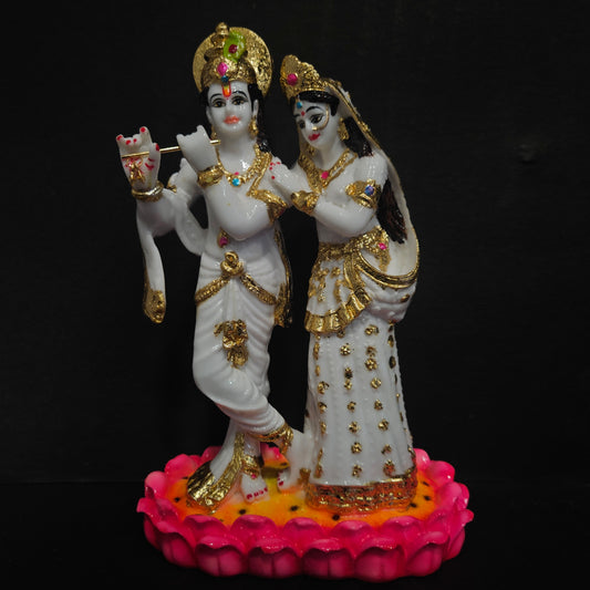 Lord Krishna with radha on lotus flower playing flute Idol for home pooja