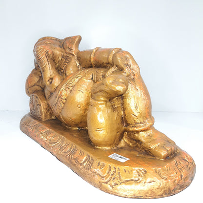 Paper Mache Ganesh Resting in Golden Orange Finish idol