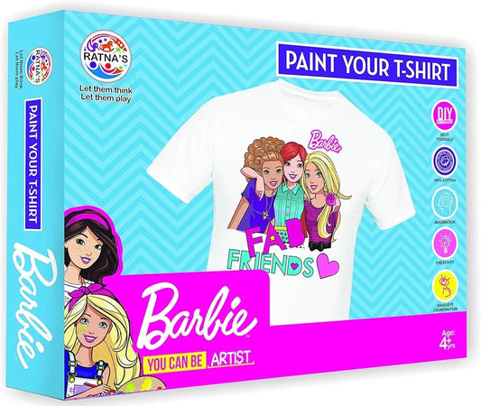 Cotton Barbie Design Paint Your T Shirt for Girls Free Size Tshirt for Girls 5 to 10 Years and Barbie Soap Making Kit Multicolour