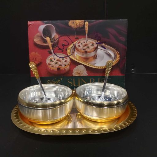 gold & silver plated german neelam bowl with spoon set