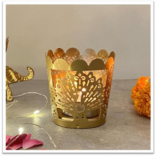 Metal Diya / candle Holder Peacock