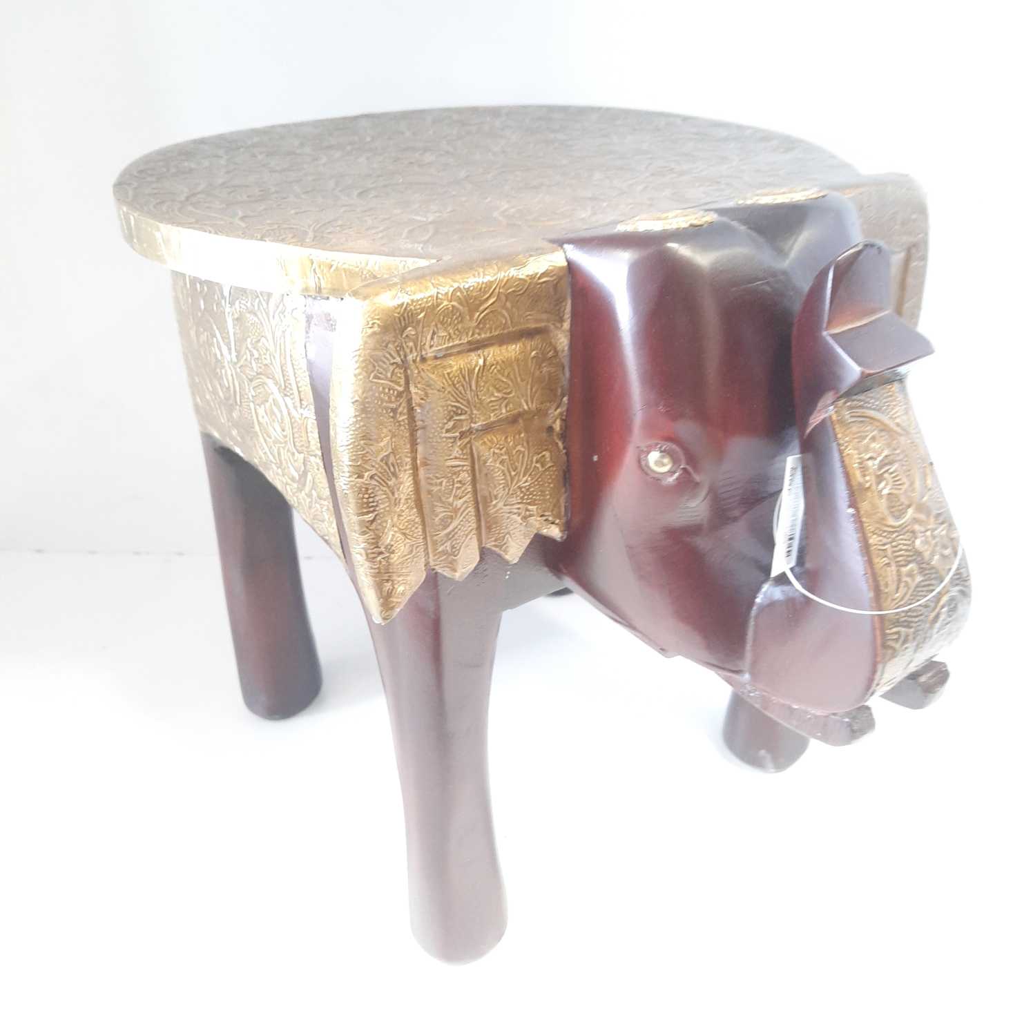 Brass plate desigined wooden elephant stool