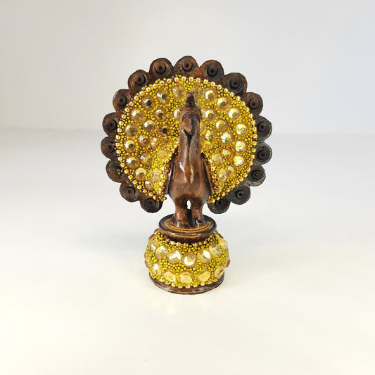 Wooden Peacock W/Gold Chitton Work Oxod.