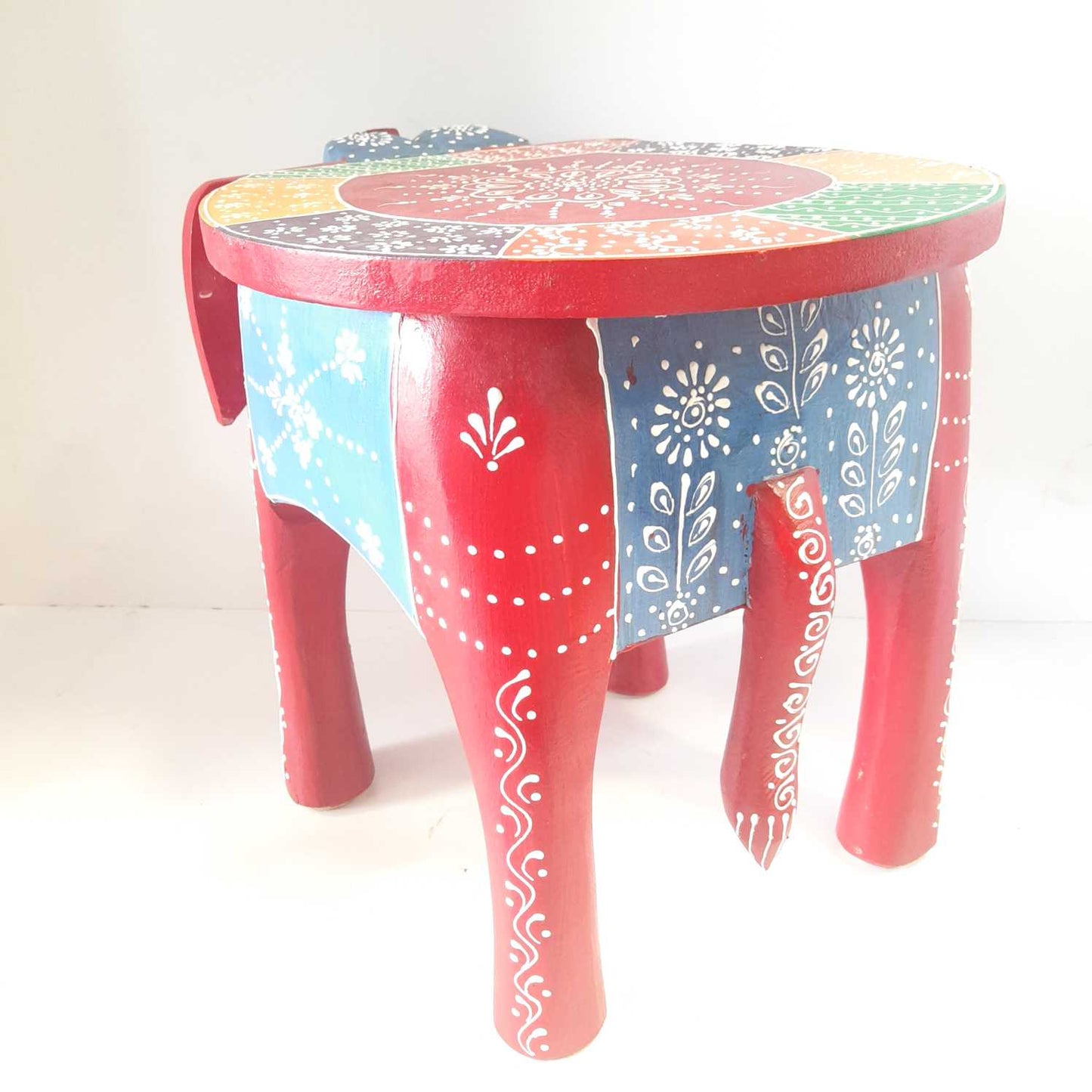 Brass plate desigined wooden elephant stool