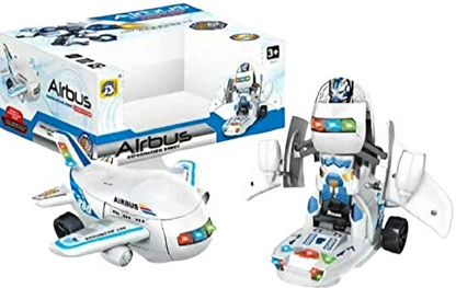 Transformation Airbus Light Sound Bump and GO Aeroplane Toy Airplane Boeing Airbus Converting to Robot Toy Transform plane with Lights and sounds for 3 Years age Above Old Boys and Girls kids