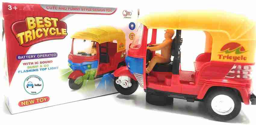 Friction Powered Toys for Kids Auto Rickshaw Tricycle with Lights and Music Sound