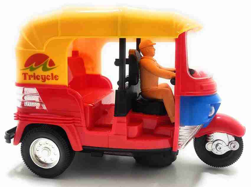 Friction Powered Toys for Kids Auto Rickshaw Tricycle with Lights and Music Sound