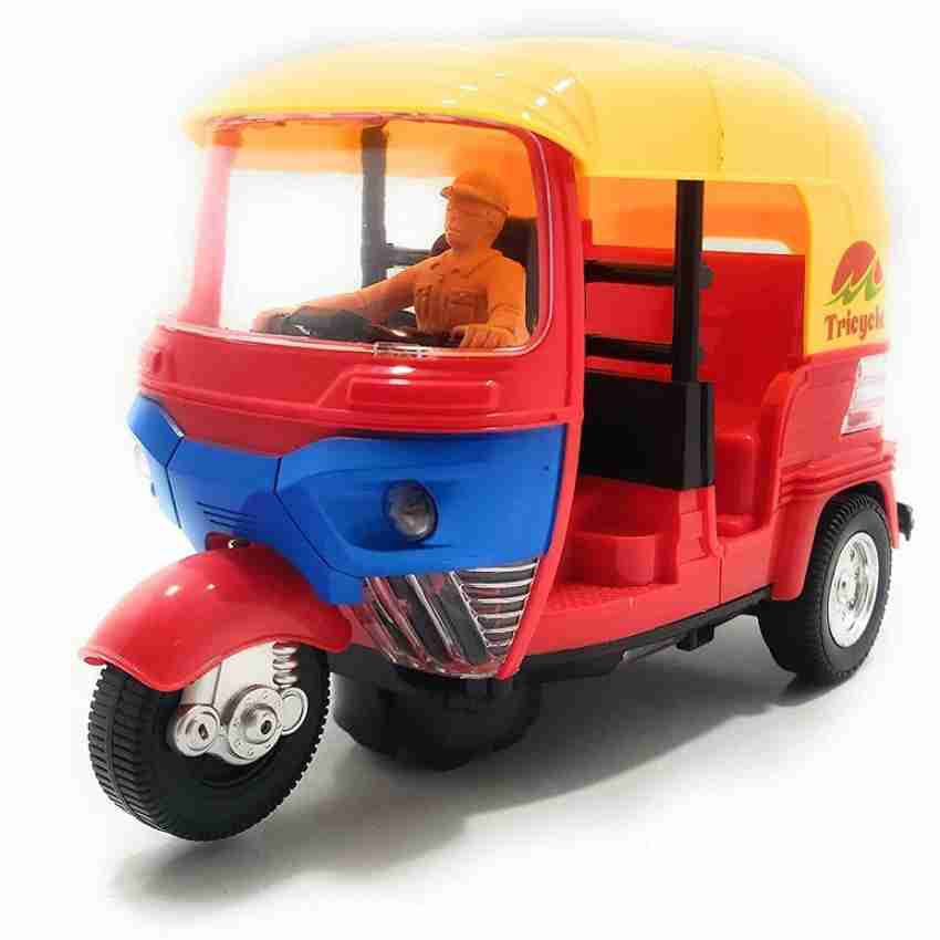 Friction Powered Toys for Kids Auto Rickshaw Tricycle with Lights and Music Sound