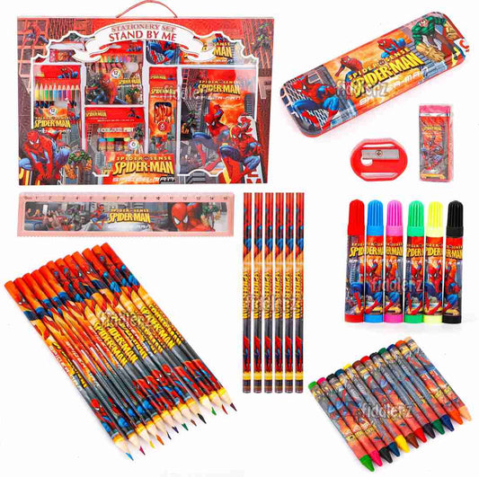 Cartoon character themed kids stationery kit set with markers,Pencils Metal box,colouring book,Crayons,earser,Sharpener for birthday Return Gifts