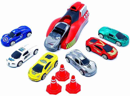 Launcher Play Set Toy with 7 Die Cast Metal Stunt Car and Master Racers Racing Sports Rapid Launcher with 3 Stoppers Best Toy Gift for Kids