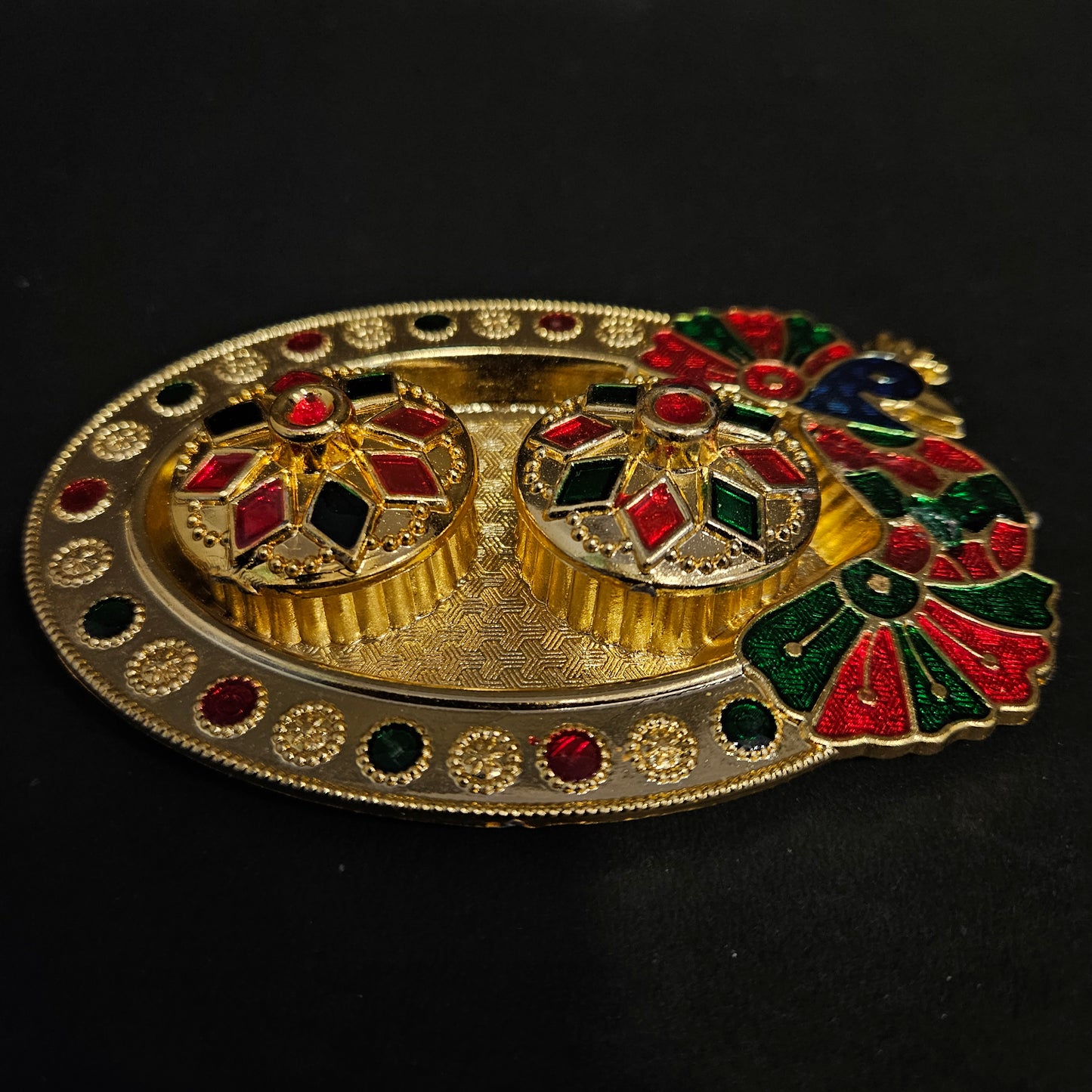 Peacock decorative Ovel Shaped kum kum thali plate with stones for Pooja,haldi and Return Gifts