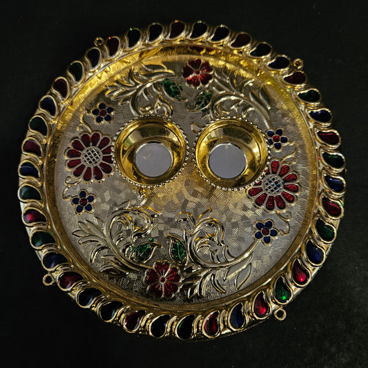 Gold kankavati for kumkum and haldi, round shape kankavati for marriage, pooja, rakhi, engagement