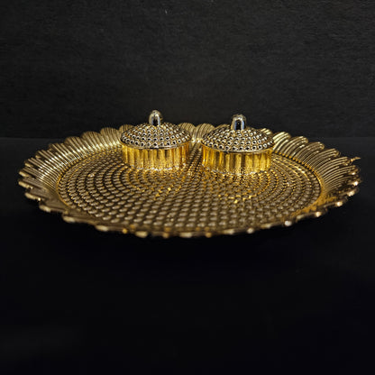 Round kankavathi, thali, Gold kankavathi Plate, Pooja Haldi Kumkum Holder, Plate, Design Kumkum Box for Puja Ethnic Plastic Holder,Engagement,Tilak