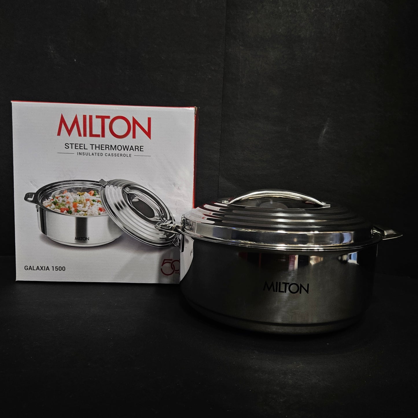 Milton Galaxia 1500 Insulated Stainless Steel Casserole Insulated Thermal Serving Bowl, Keeps Food Hot & Cold for Long Hours, Food Grade, Elegant Hot Pot Food Warmer/Cooler, Silver