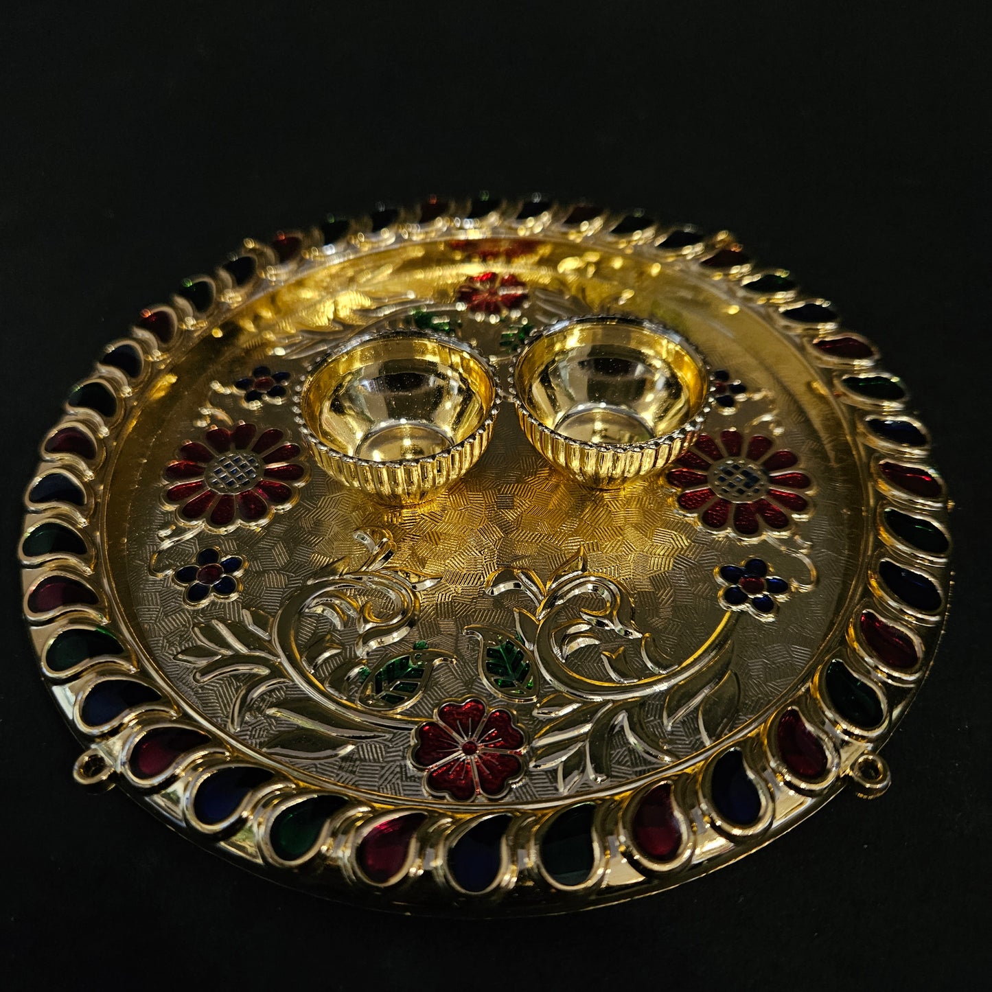 Gold kankavati for kumkum and haldi, round shape kankavati for marriage, pooja, rakhi, engagement