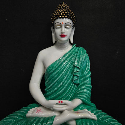 Green Polyresin Handcrafted Blessing Lord Buddha Idol Decorative Showpiece