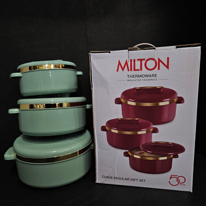 Milton curve regular gift 3piece set Thermoware Insulated casserole with Stainless Steel Hot pack