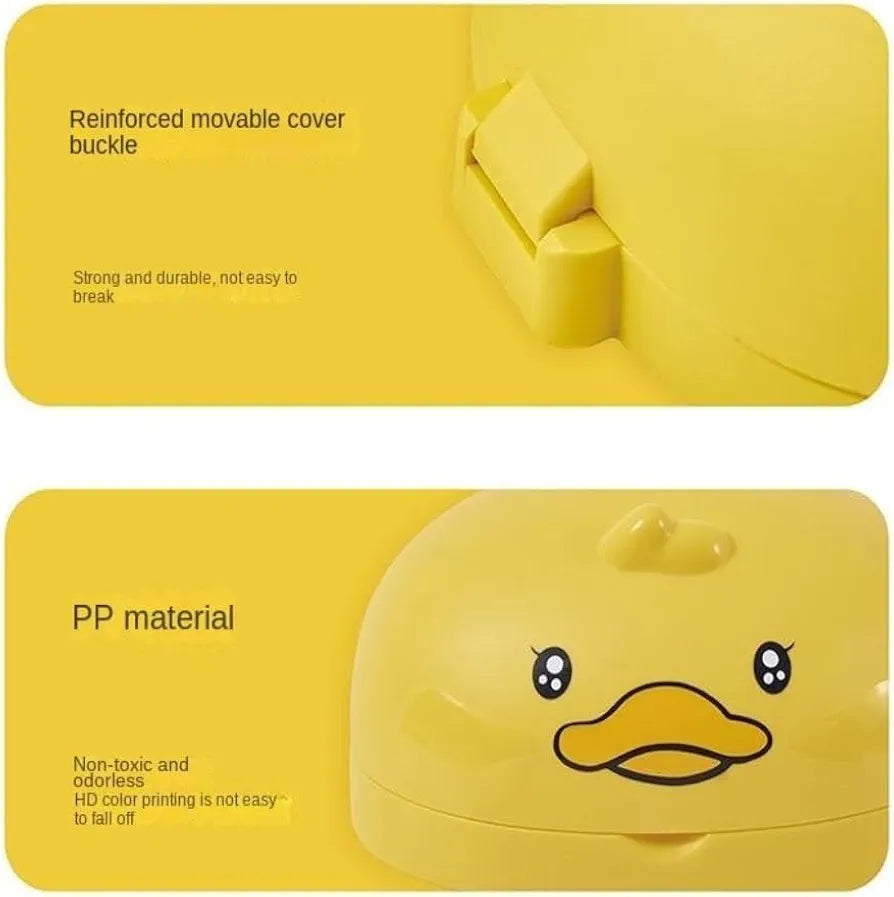 Soap Dish Cartoon Yellow Duck Portable Soap Box with Cover, Creative Handmade Soap Storage Box for Bathroom Soap Box