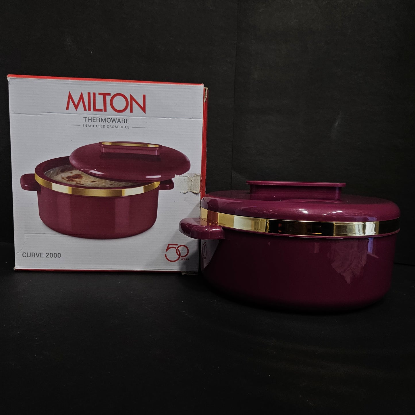 MILTON Curve 2000 Inner Stainless Steel Casserole Maroon BPA Free,Food Grade,Easy to Carry Easy to Store Chapati,Roti