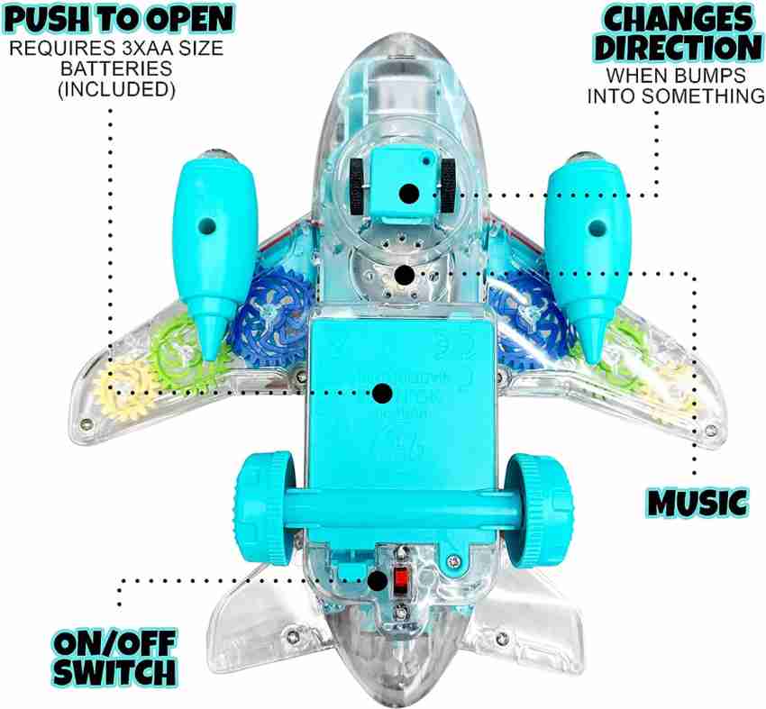 Transparent Gear Plane Toy Flash Music Electric with 3D Colorful Lightning