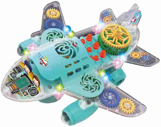 Transparent Gear Plane Toy Flash Music Electric with 3D Colorful Lightning